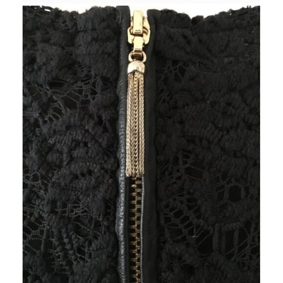 $298 Juicy Couture Sz XS Black Lace Mini Dress Faux Leather Trim Shift Sheath - Picture 10 of 12